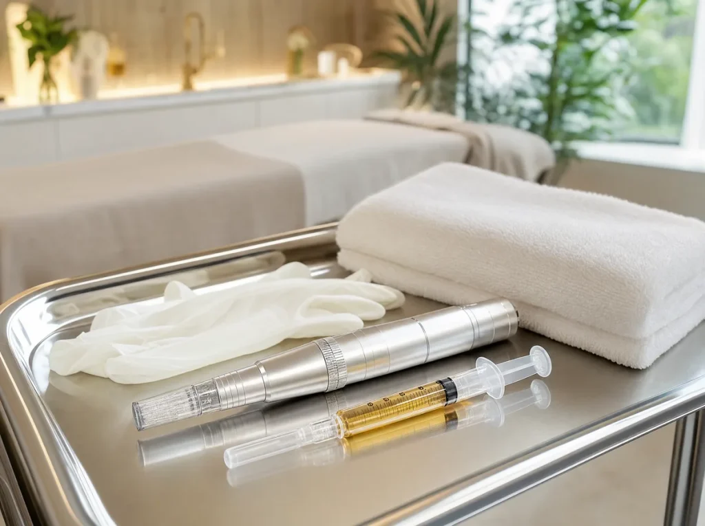 PRP microneedling in Longwood, FL — microneedling pen and PRP syringe at Victoria Edward Spa