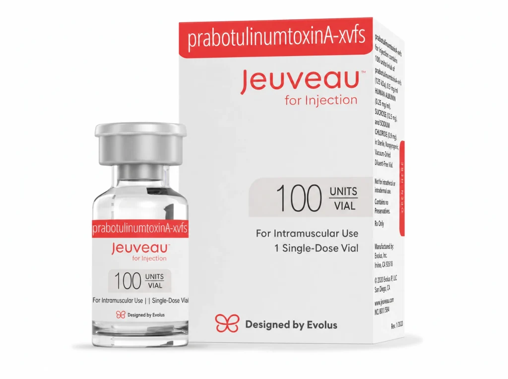 Jeuveau (prabotulinumtoxinA-xvfs) 100-unit vial, available at Victoria Edward Spa in Longwood, FL